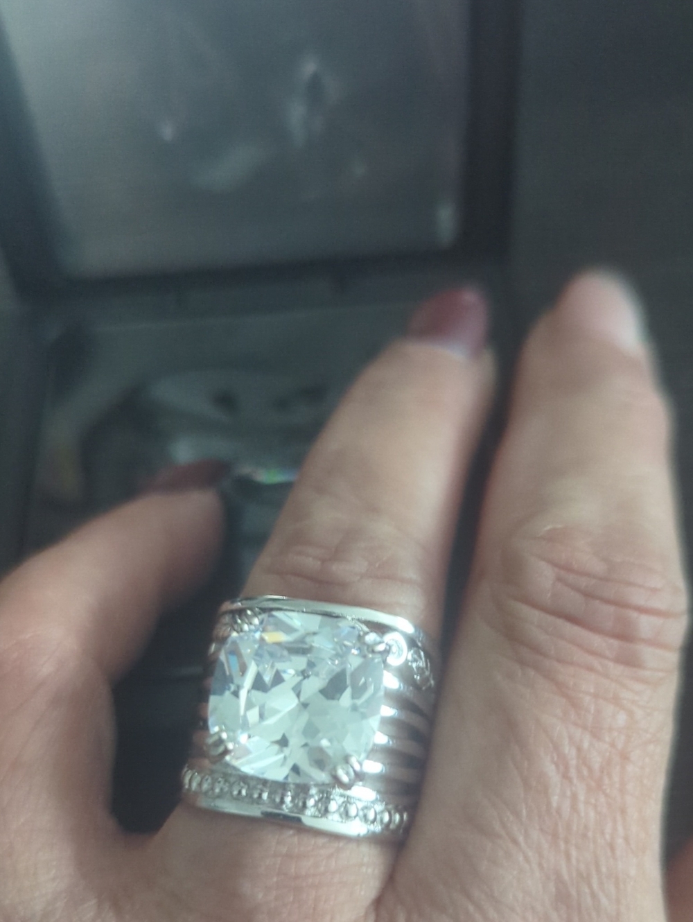 Elegant Silver Crystal Statement Ring - Clear White
